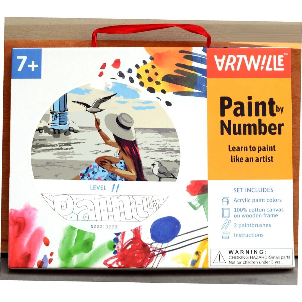 Artwille Paint by Number Kit Girl & Seagulls Cotton Canvas Paints Brushes 14+